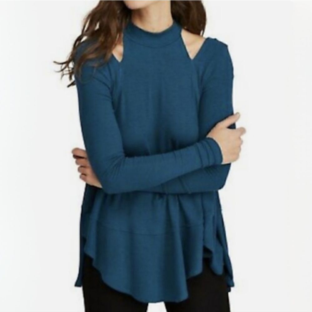 Free People Downtown Girl Palace Blue Hi-Low Long Sleeve Tunic